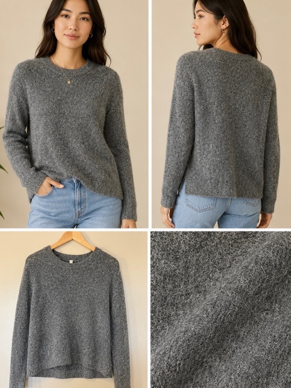Babaton Soft Heather Gray Crewneck Sweater